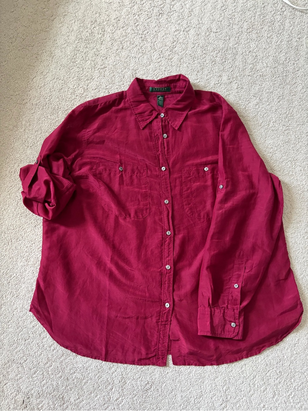Lauren Ralph Lauren burgundy silk Blend button down shirt size 1X - Picture 8 of 10